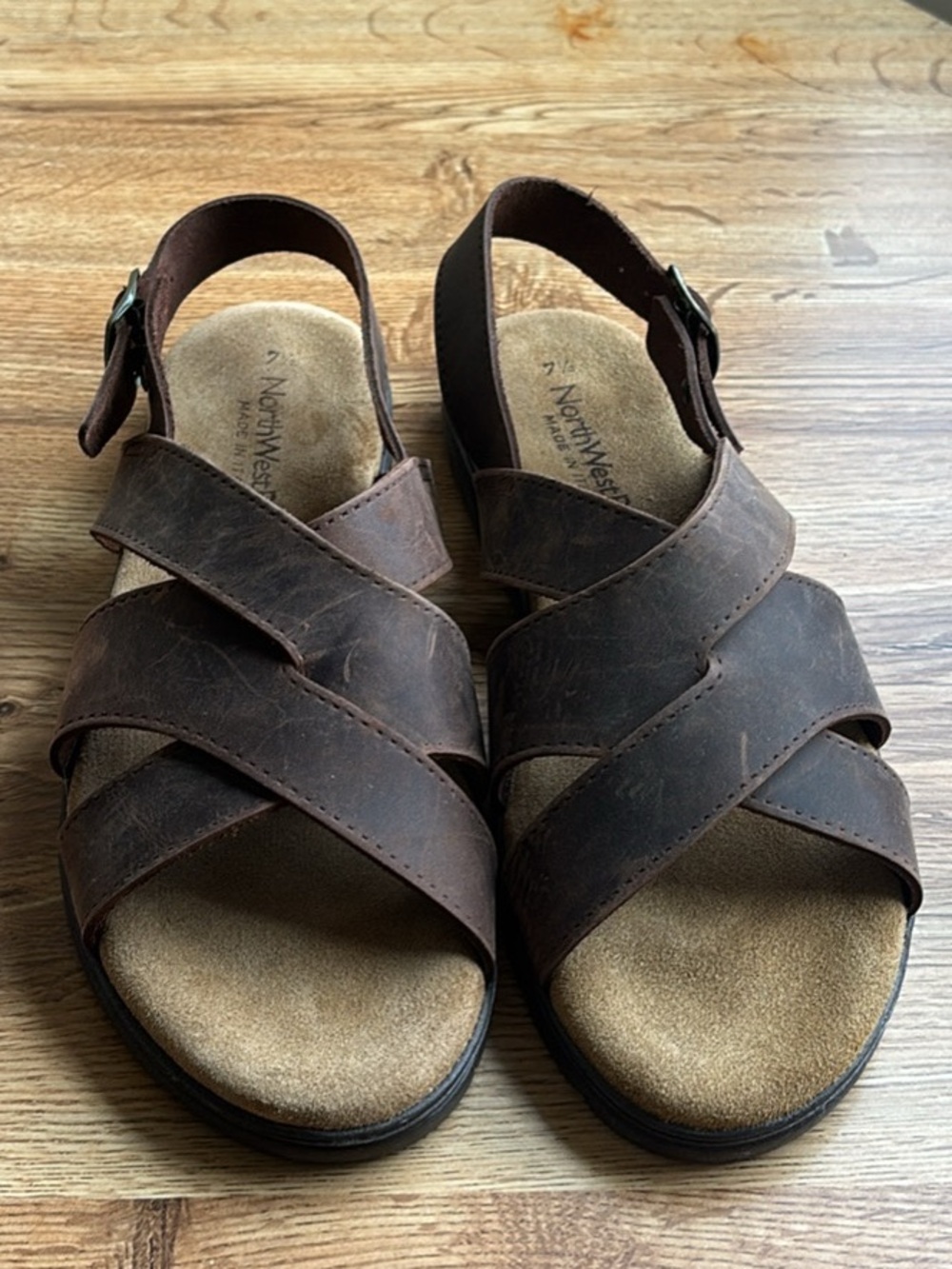 NorthWest Blue brown leather strappy sandals with a cushioned footbed (A-8)